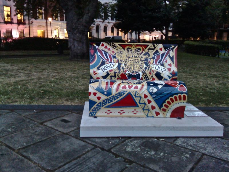 Book bench James Bond stories Bloomsbury Trail Books About Town