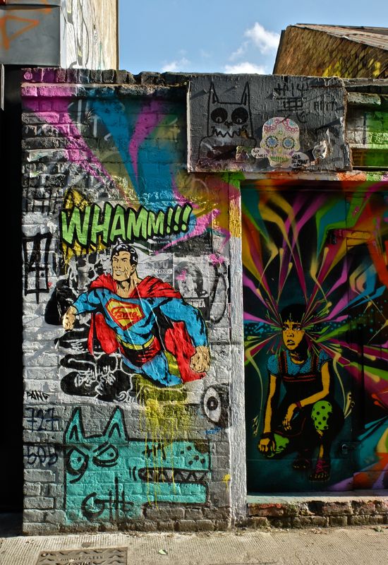 Sclater St superman paste-up street art
