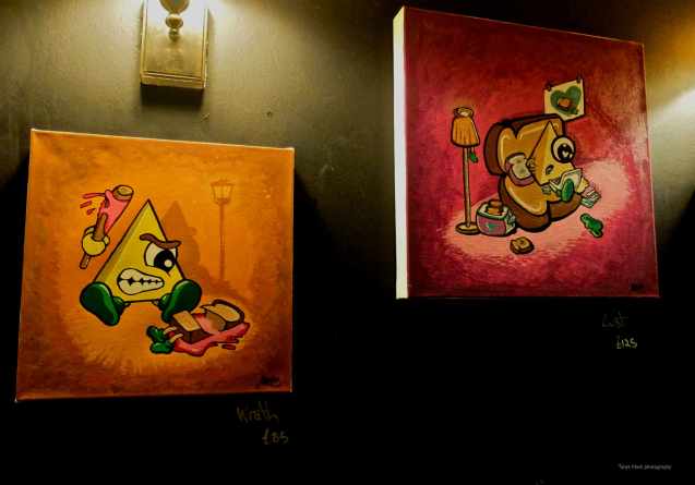 2 paintings by Artista Monty's Bar exhibition October 2014 Shoreditch